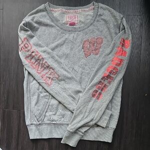 PINK Victoria's Secret Gray and Red Crew Neck Sweater